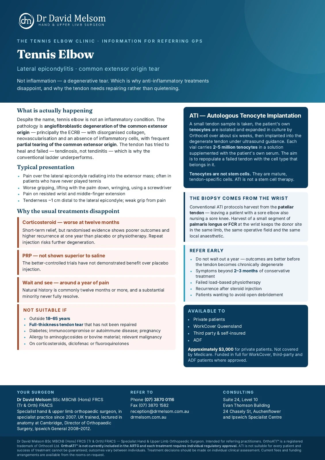 Preview of Dr David Melsom’s Tennis Elbow and Tenocyte Treatment GP information sheet
